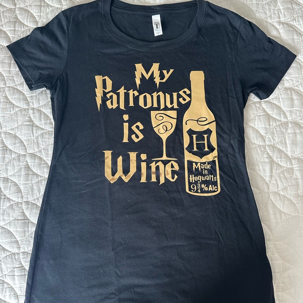 Harry Potter themed t-shirt: “My Patronus Is Wine”